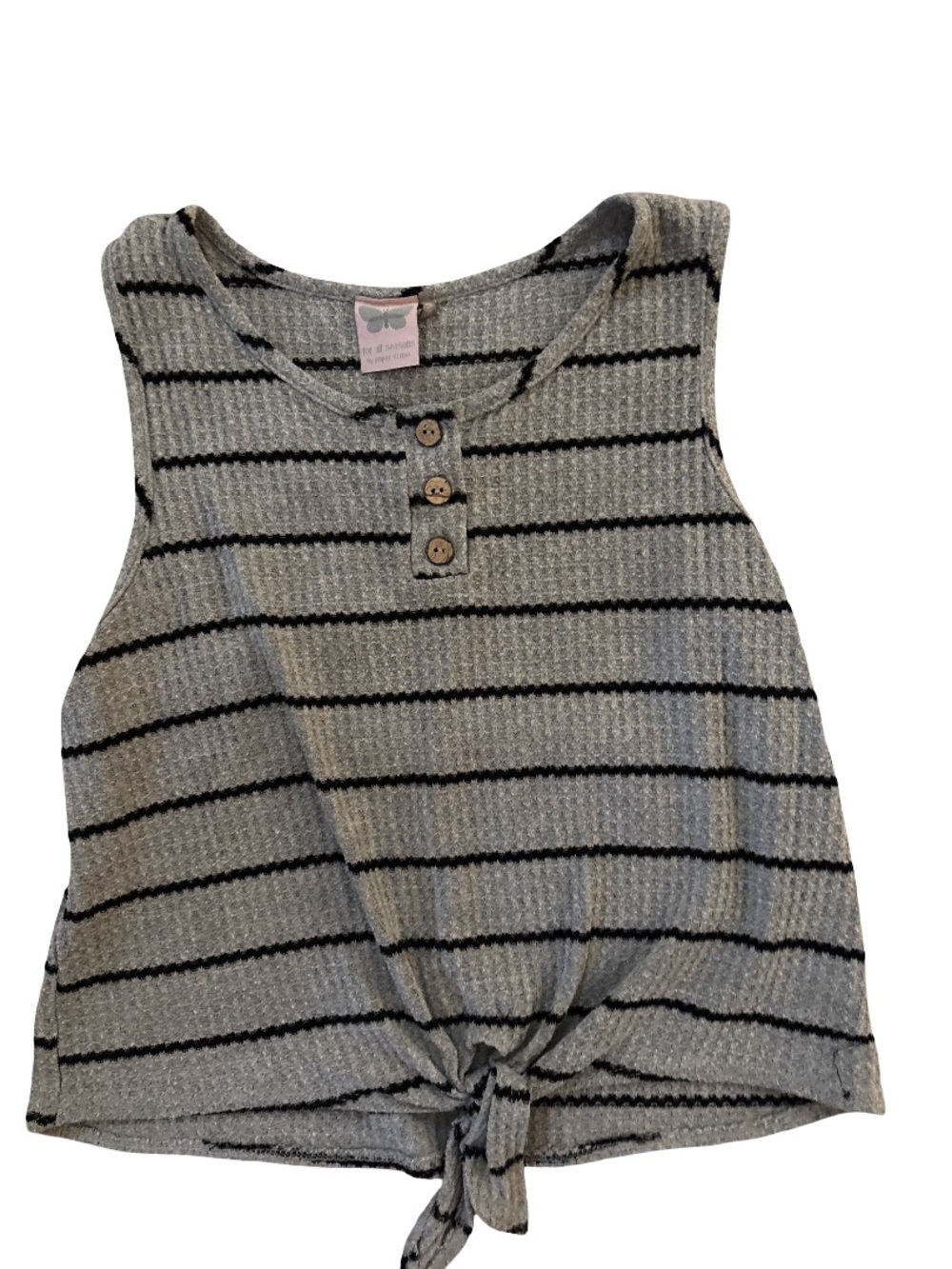 Paper Crane Gray Striped Tie-Front Tank Top